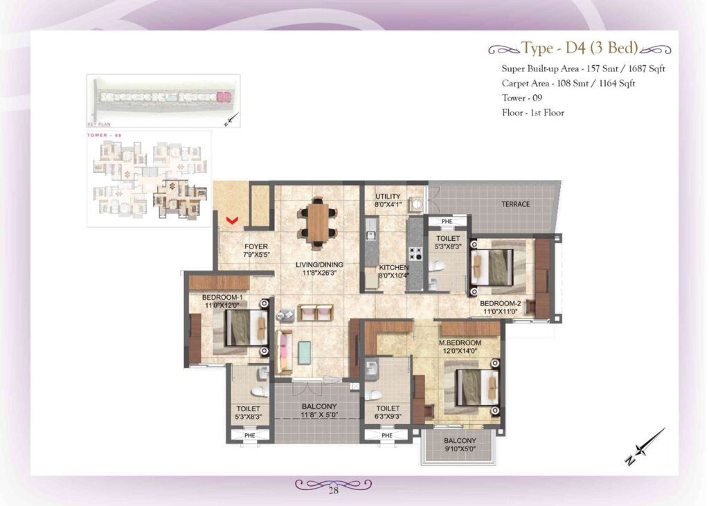 prestige boulevard, flats in whitefield bengaluru. 3br type d4