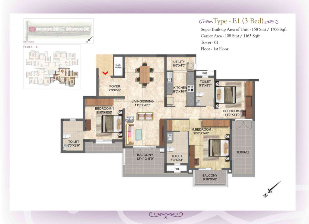 prestige boulevard, flats in whitefield bengaluru. 3br type e1
