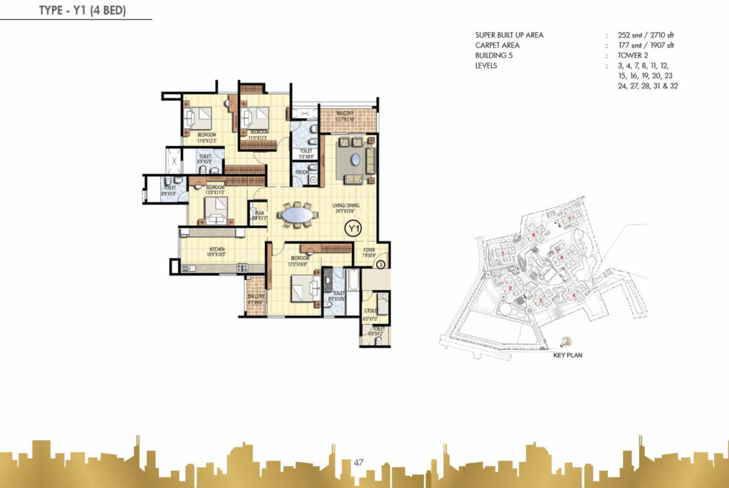 prestige falcon city, flats in konanakunte bengaluru. 4br type y1