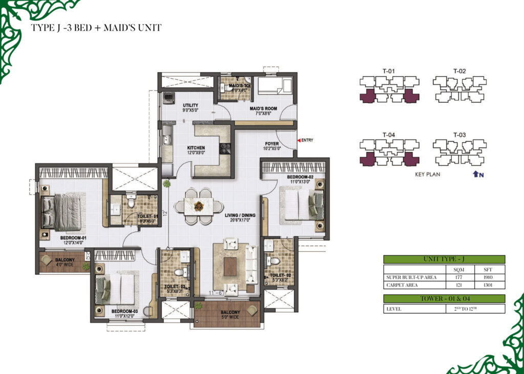 prestige green gables, flats in panathur bengaluru. 3.5br type j