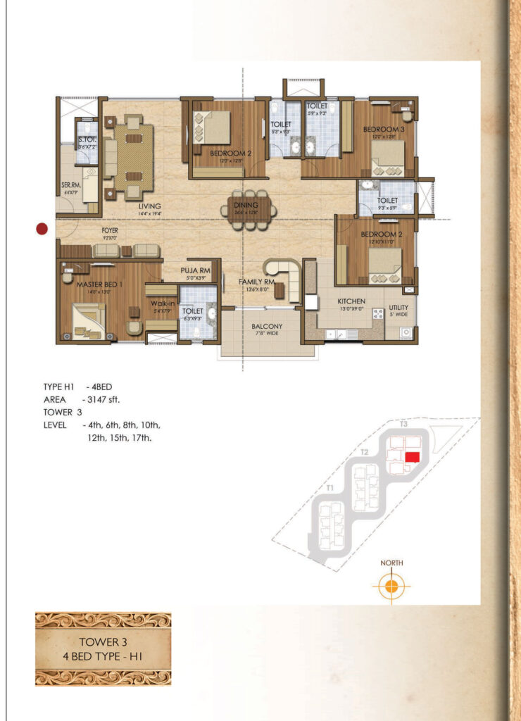 prestige ivy league, flats hitech city road hyderabad. 4br type h1