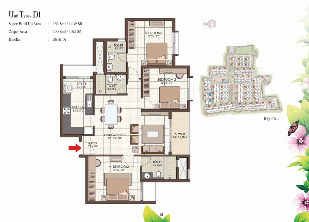 prestige kew gardens, flats in bellandhuru bengaluru. 3br type d1