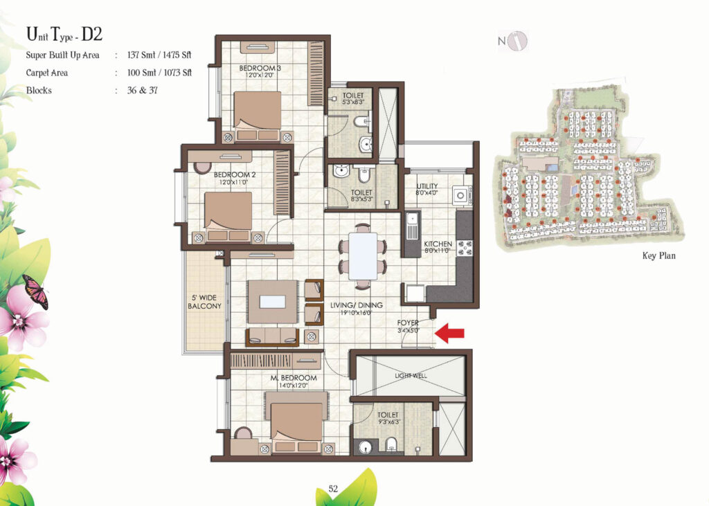 prestige kew gardens, flats in bellandhuru bengaluru. 3br type d2