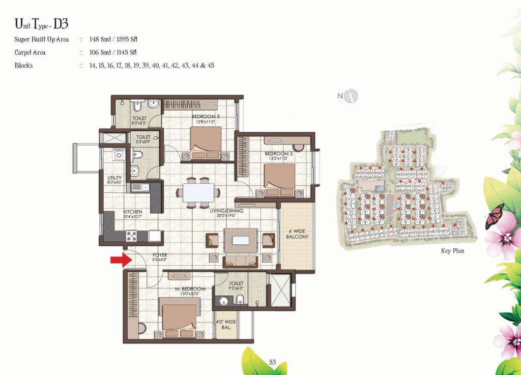prestige kew gardens, flats in bellandhuru bengaluru. 3br type d3