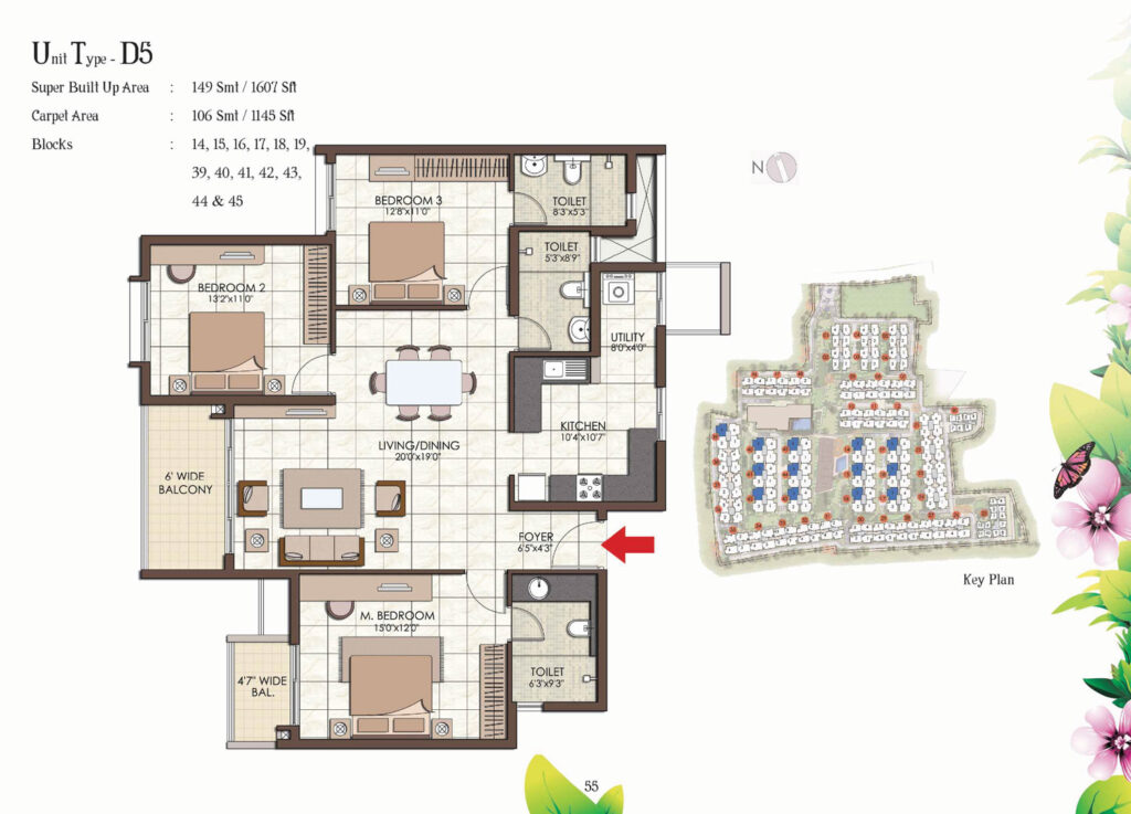 prestige kew gardens, flats in bellandhuru bengaluru. 3br type d5