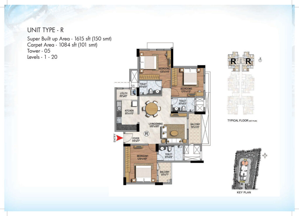 prestige misty waters vista tower flats in hebbal bengaluru 3br type r