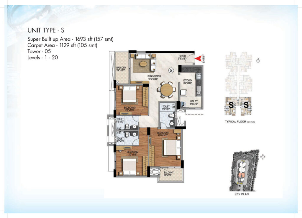 prestige misty waters vista tower flats in hebbal bengaluru 3br type s