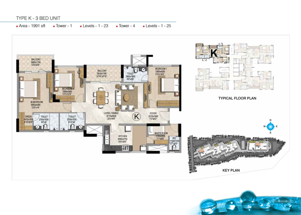 prestige misty waters, flats in hebbal bengaluru. 3br type k