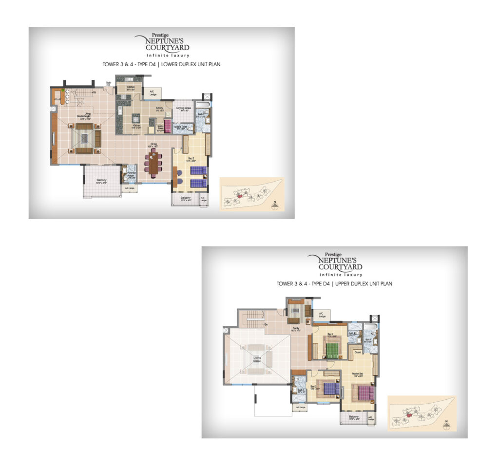 prestige neptunes courtyard flats in cochin kerala 4br type d4