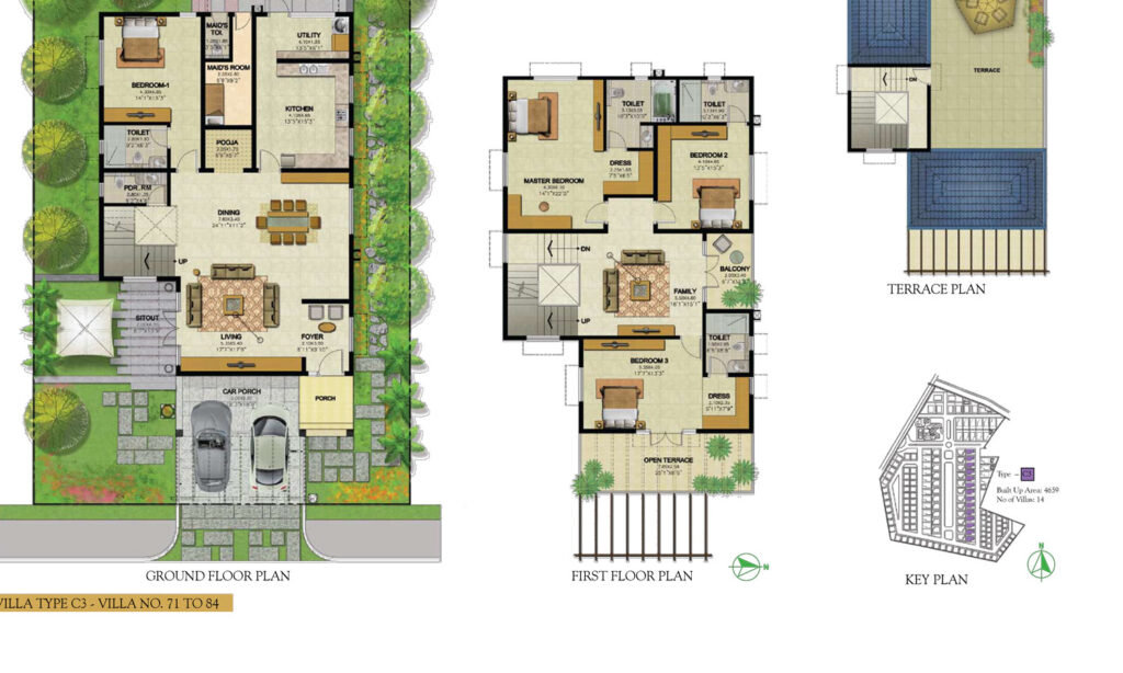 prestige royal woods, villas in hitech city road hyderabad. 4br type c3