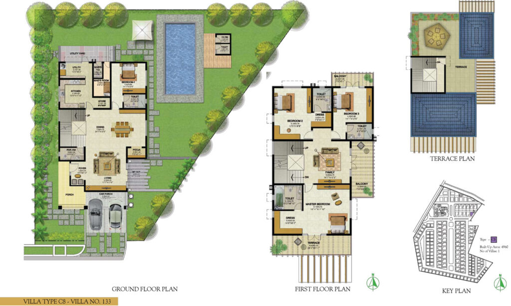 prestige royal woods, villas in hitech city road hyderabad. 4br type c8
