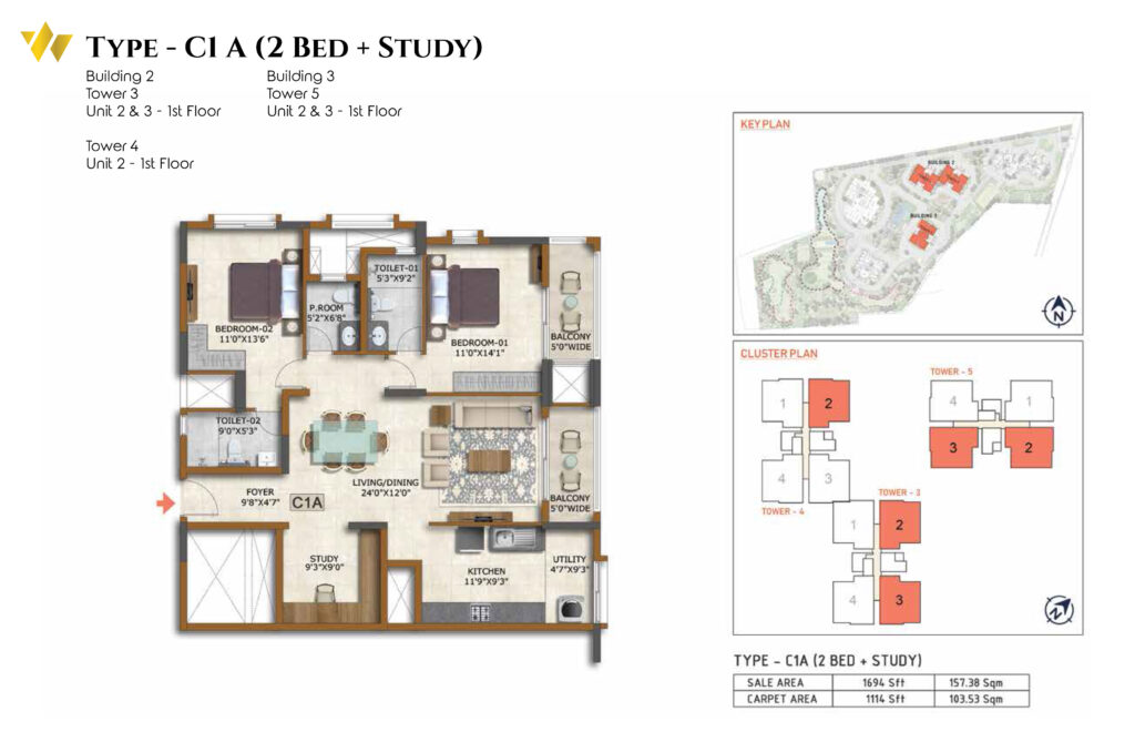 prestige waterford, flats in whitefield benagaluru. 3br type c1